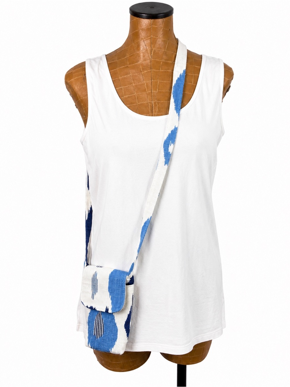 Blue & Ivory Woven Crossbody Phone Bag Boho Minimalist Cell Phone Purse